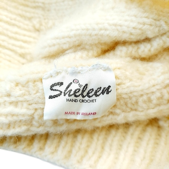 Vintage Sheleen Hand Crochet Wool Hat Made in Ireland Hat Winter White Cap - Picture 7 of 12